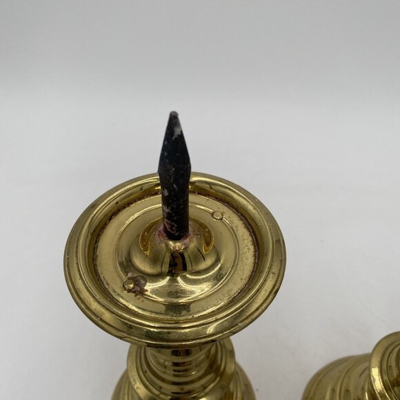Vintage Virginia Metalcrafters Williamsburg Brass Candlesticks 10" Candle Set 2 - Picture 4 of 14
